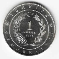 (2015) Монета Турция 2015 год 1 куруш   Нейзильбер  UNC